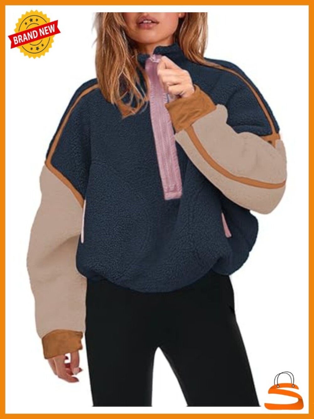 Womens Oversized Half Zip Fleece Pullover Sweatshirt Cozy Teddy Sherpa Jacket